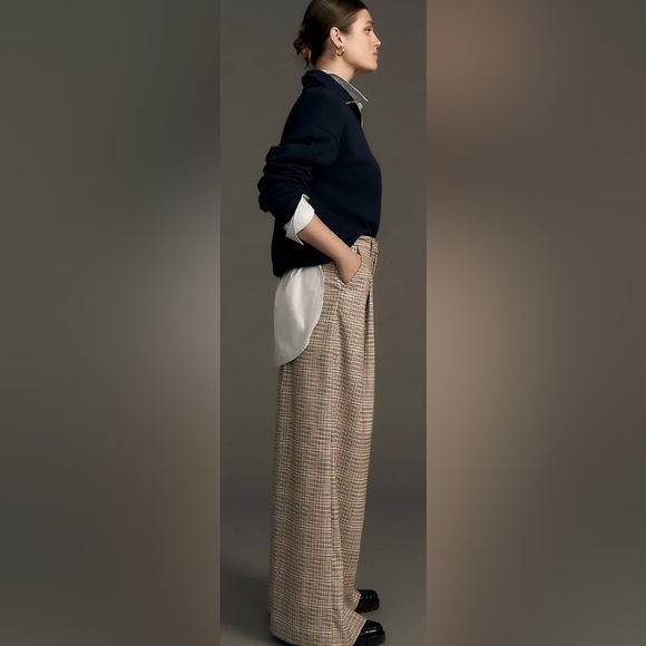 Maeve By Anthropologie The Avery Pleated Wide-Leg Trousers Plaid Edition - Picture 3 of 16